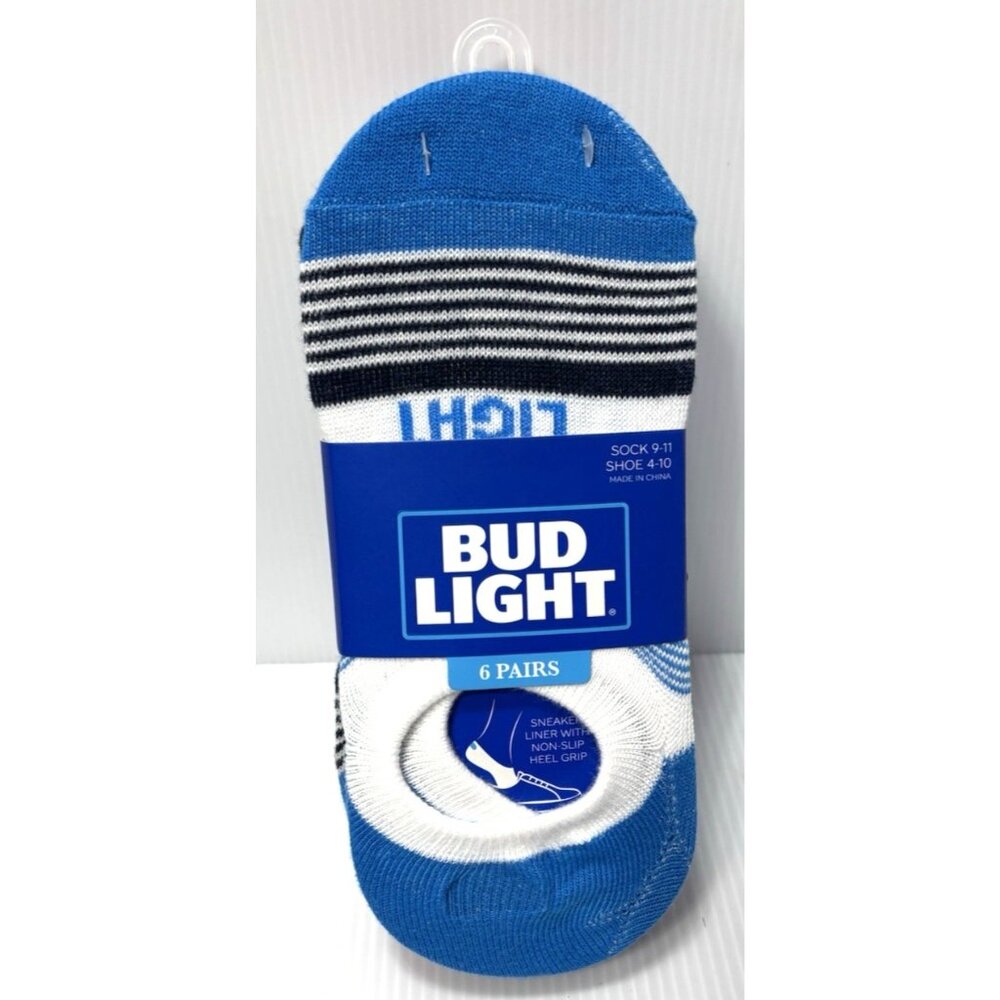 Bud Light Women's Ankle Socks 6 Pairs Beer Logo Fun Heel Grip Athletic Socks NEW